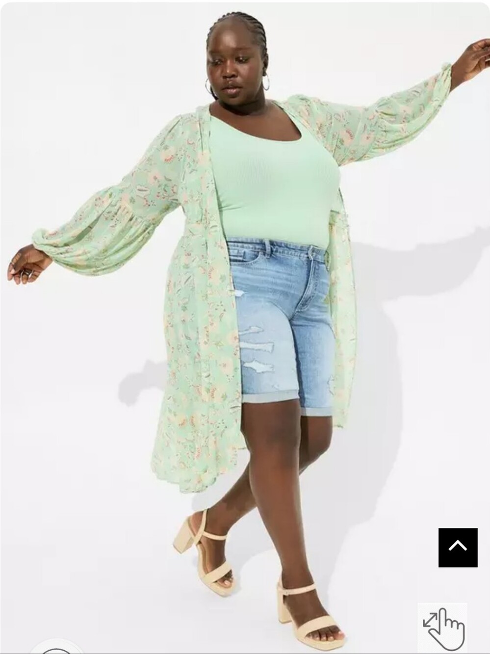 Torrid Festi Plus Size 1x: Mint Floral Sheer Duster Hi Low Long Sleeve Kimono